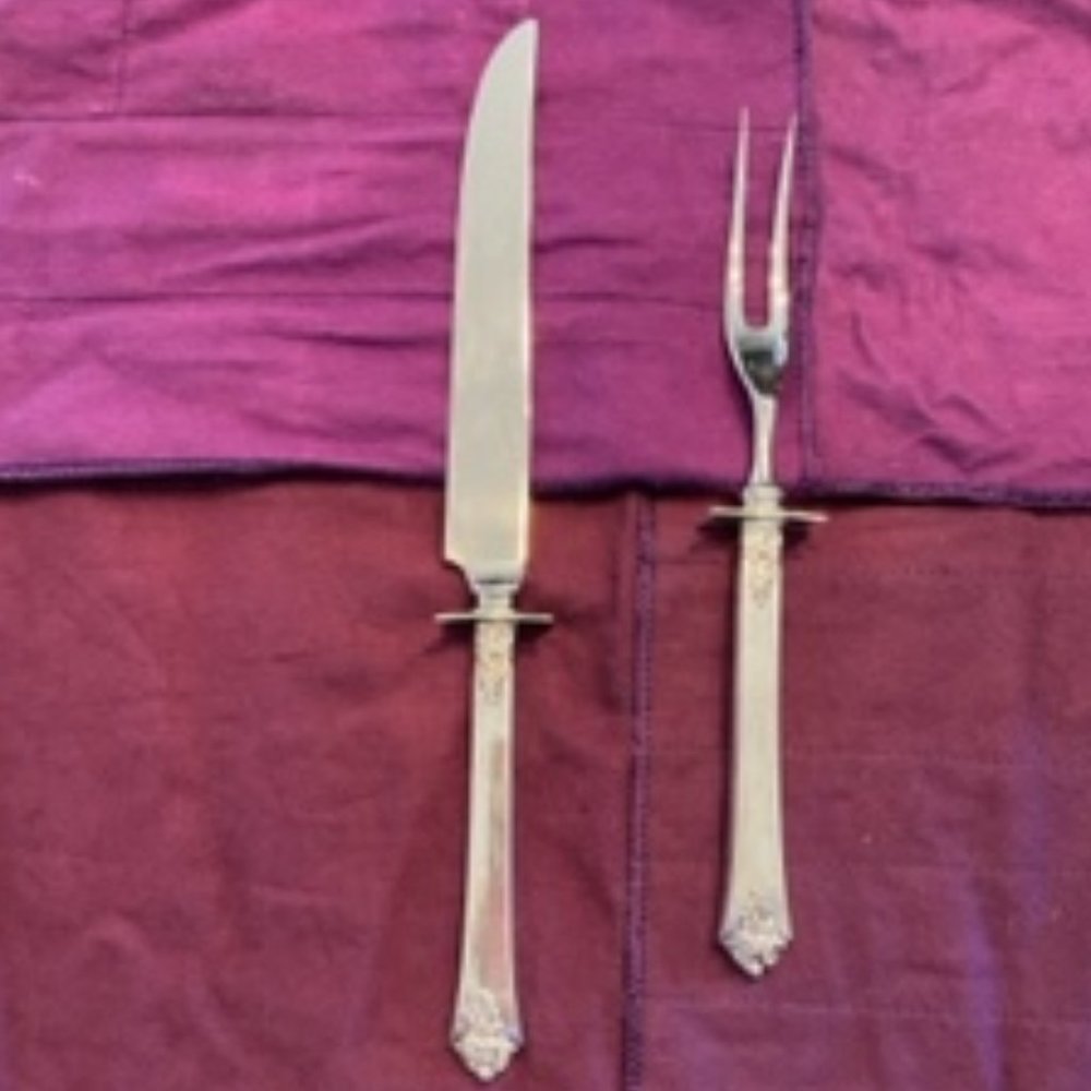Royal Crest Castle Rose Sterling Silver Handle Knife and Fork Carving Set - Picture 2 of 3